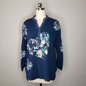 DESIGUAL Blue floral long sleeve blouse Size M